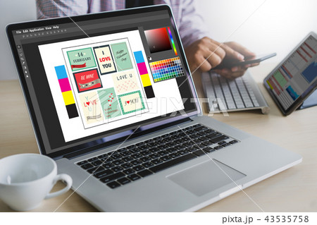 Creative Designer Graphic at work. Color swatch  43535758