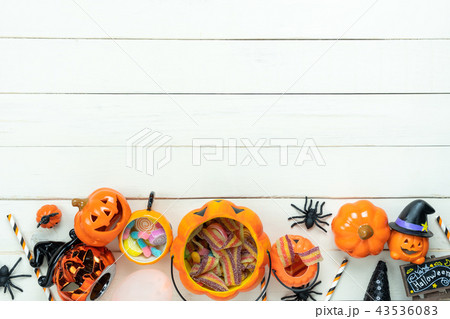 Table top view of decoration Happy Halloween day. 43536083