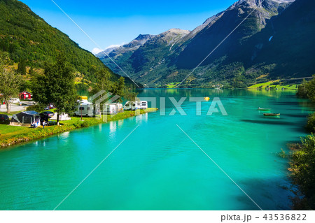 Norway, Olden camping and fjord landscape 43536822