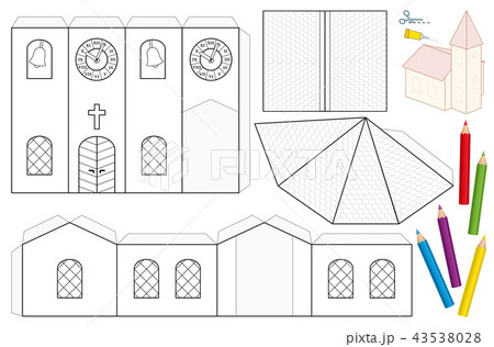 Church Paper Craft Coloring Template Church Paper Craft Coloring Template 43538028