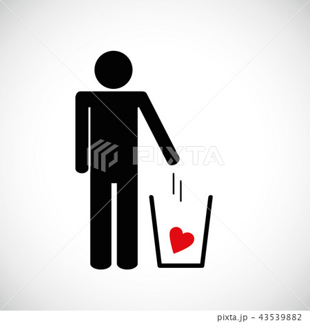 man throws heart in the trash pictogram icon 43539882