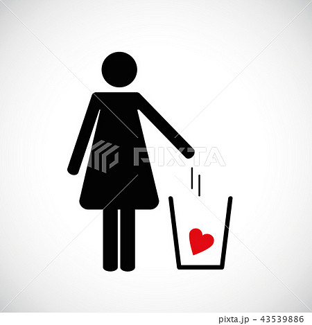 woman throws heart in the trash pictogram icon 43539886