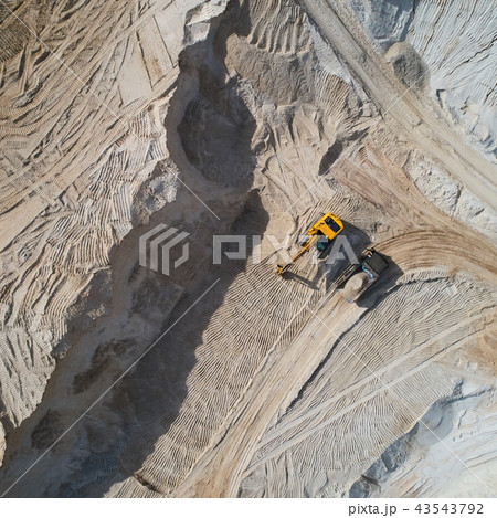 Aerial view of sand quarry with bulldozer Aerial view of sand quarry with bulldozer 43543792