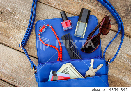 Things from open lady purse. Cosmetics  43544345