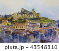 Watercolor painting Tbilisi old town City Mtatsminda Mountain The Narikala Fortress 43548310