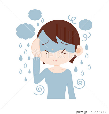 雨で頭が痛くなる女性 低気圧 気象病のイラスト素材