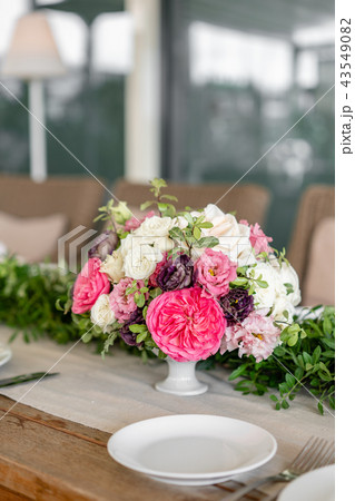 Wedding Banquet or gala dinner. The chairs and table for guests, served with cutlery and crockery 43549082