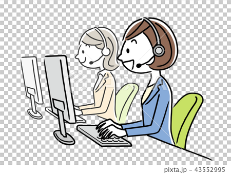 イラスト素材: コールセンター オペレーターの女性2人 43552995