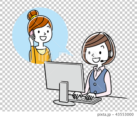 イラスト素材: コールセンター オペレーターの女性と会話 イラスト素材: コールセンター オペレーターの女性と会話 43553000