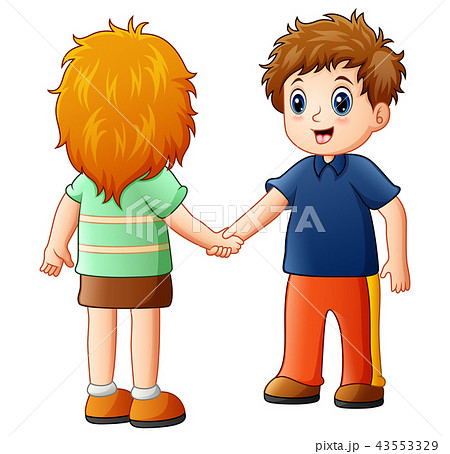 Cartoon boy and girl shaking hands 43553329