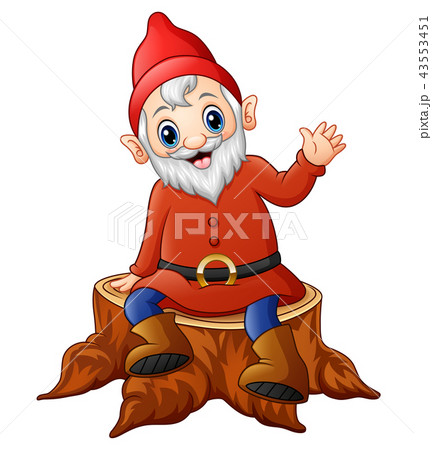 Cartoon dwarf sitting on tree stump Cartoon dwarf sitting on tree stump 43553451