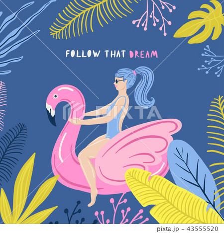 Summer beach poster with girl. Beach holiday. Summer beach poster with girl. Beach holiday. 43555520