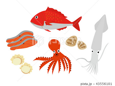 魚介類のイラストセットのイラスト素材