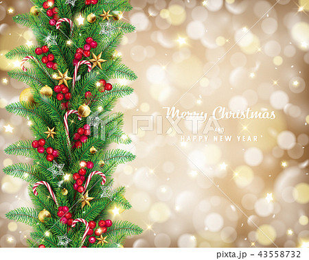 Christmas garland in golden bokeh background 43558732