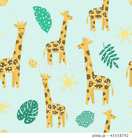 Childish seamless pattern with cute giraffe. Creative texture for fabric 43558792