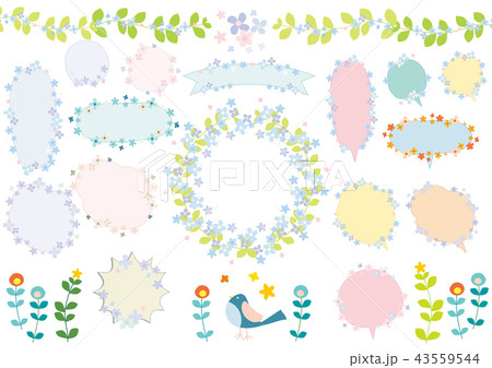 北欧風 吹き出し 飾り小花いろいろのイラスト素材