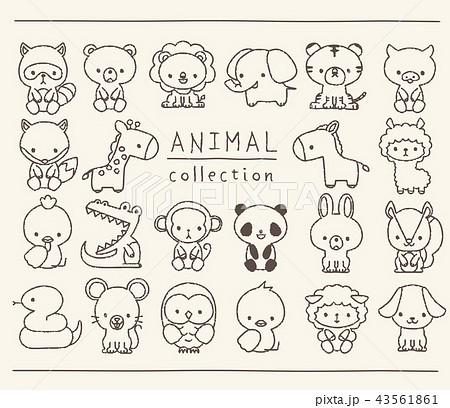 Set Of Animals Line Drawing Hand Drawn Style Stock Illustration