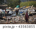 インドの首都デリー　線路沿いのスラムとバラックの住居　リサイクルできるゴミを集める人々 43563855