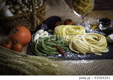 色々な種類のパスタ（フェットチーネ、リングイーネ、フジッリ、ニョッキ） 43564261