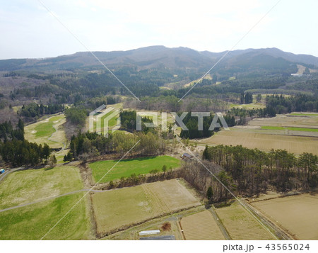 ひるがの高原 牧歌の里 ドローン空撮の写真素材