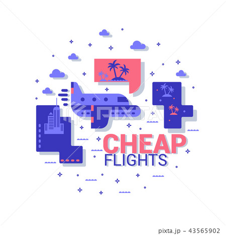 Cheap flights. The concept of travel. Vector flat. Cheap flights. The concept of travel. Vector flat. 43565902