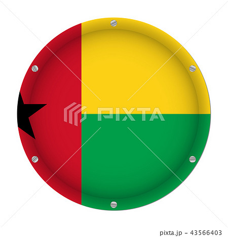 round metallic flag of Guinea-Bissau with screws