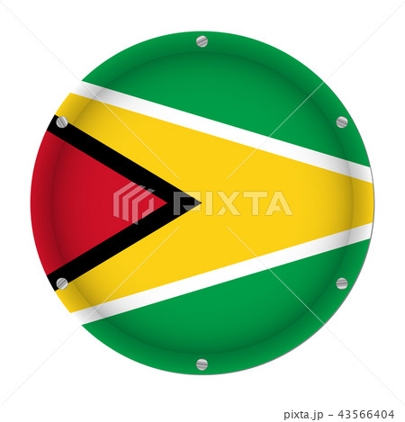 round metallic flag of Guyana with screws