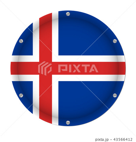 round metallic flag of Iceland with screws