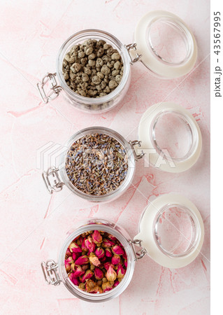 Rose flower petals and buds for aromatherapy. 43567995