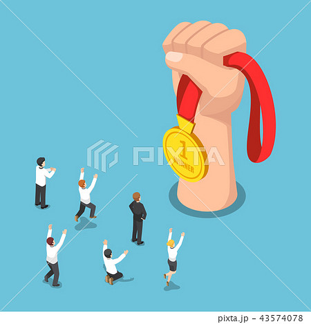 Businessman celebrating with winner coin Businessman celebrating with winner coin 43574078