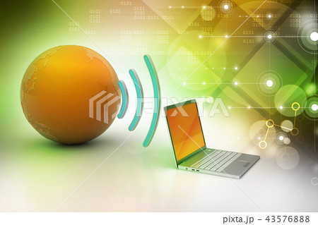 digital tablet with earth, and symbol wi-fi 43576888
