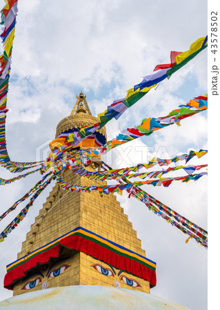 Boudhanath Stupa and prayer flags in Kathmandu Boudhanath Stupa and prayer flags in Kathmandu 43578502