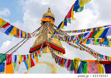 Boudhanath Stupa and prayer flags in Kathmandu Boudhanath Stupa and prayer flags in Kathmandu 43578507