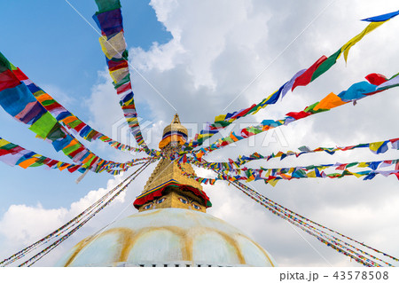 Boudhanath Stupa and prayer flags in Kathmandu Boudhanath Stupa and prayer flags in Kathmandu 43578508