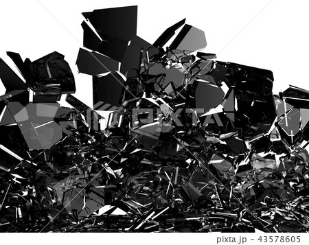 Pieces of glass broken or cracked on white 43578605
