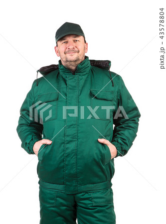 Male model dressed in special clothes for the workers. Male model dressed in special clothes for the workers. 43578804