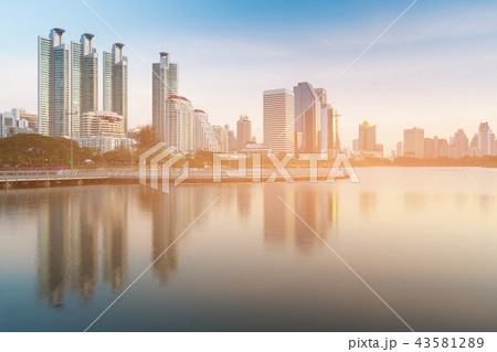 City apartment view over water lake reflection 43581289
