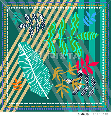 Stripped print with tropical motifs. Stripped print with tropical motifs. 43582636
