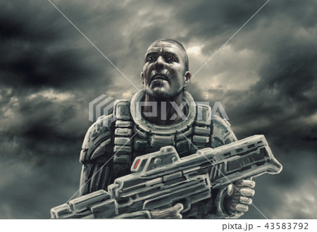 Heavy space trooper hides from enemy ship. Heavy space trooper hides from enemy ship. 43583792