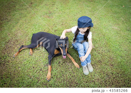 子供と犬 43585266