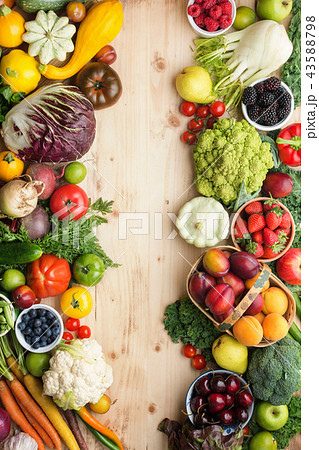 Summer fruits vegetables on table 43588798
