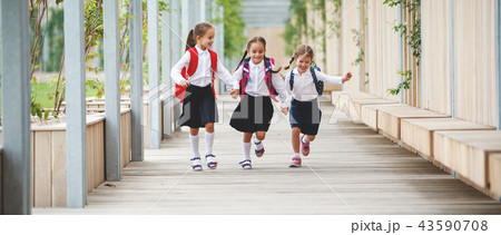 Happy children girlfriend schoolgirl student elementary school Happy children girlfriend schoolgirl student elementary school 43590708