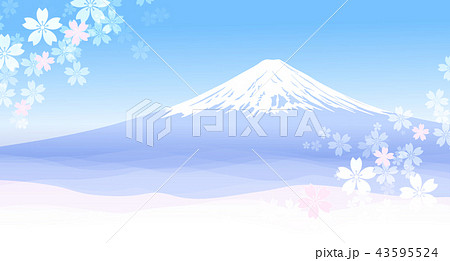 富士山と春の風景のイラスト素材 43595524 Pixta