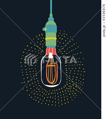 Edison Light Bulb On Dark Vector Design Elementのイラスト素材