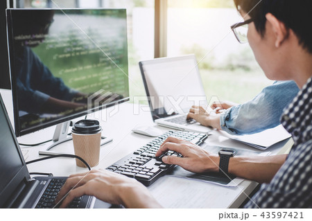 Programmers cooperating at Developing programming and website wo Programmers cooperating at Developing programming and website wo 43597421