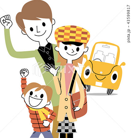 記念撮影する若い家族のイラスト素材