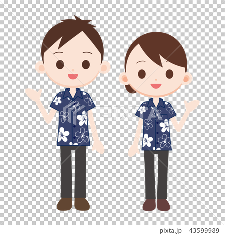 男士和女士穿著朱紅色的阿羅哈襯衫 43599989