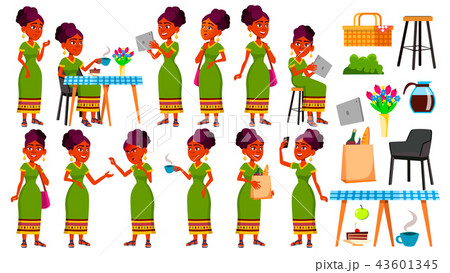 Teen Girl Poses Set Vector. Indian, Hindu. Asian. Activity, Beautiful. For Postcard, Cover, Placard 43601345