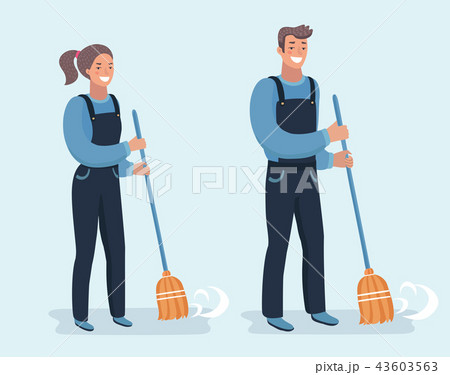Janitor sweeping the fallen leaves illustration 43603563