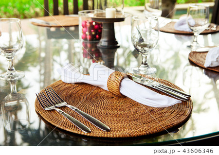 Christmas, New Year table setting, asian style. Restaurant table. Christmas, New Year table setting, asian style. Restaurant table. 43606346